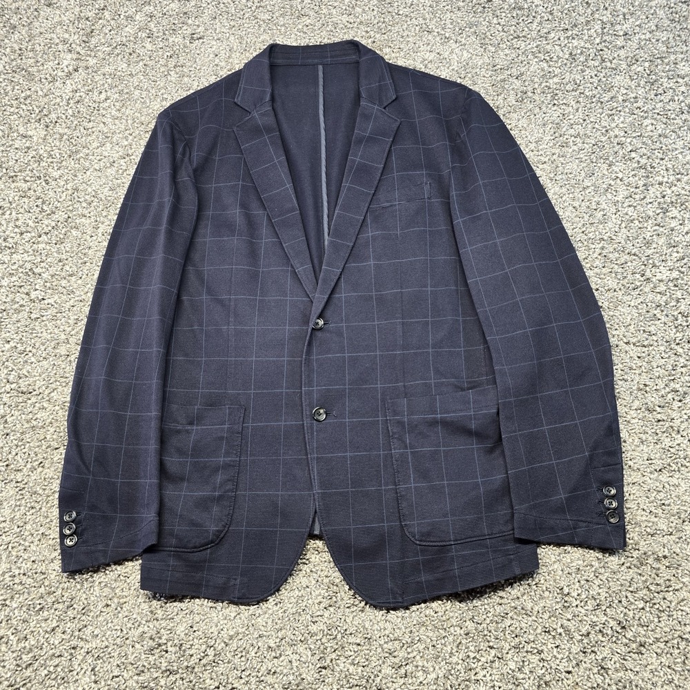 Takeo Kikuchi navy windowpane checkered tailored blazer Men Size XL (40r)
